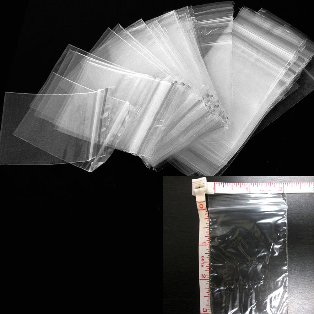 1000 2" x 2" Clear 2 Mil Tiny Reclosable Zipper Plastic Bags Top Seal Polybag 