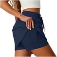 thumbnail image 4 of Women Shorts with Side Pockets A-Line Mini Skort Built-in Shorts Layer Soft Breathable Knit High Waist Adjustable Drawstring Active Lounge Wear,Blue,2XL, 4 of 8