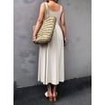thumbnail image 5 of Women'S Summer Maxi Dress Sleeveless Square Neck Casual Beach Sundress with Pockets, Flowy Patchwork Knit White L, 5 of 6