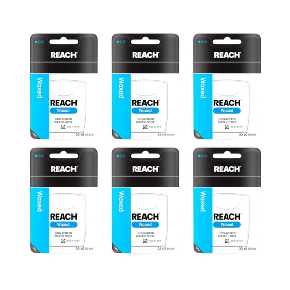 6 x REACH Unflavored Waxed Dental Floss, 55 yds