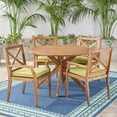thumbnail image 3 of GDF Studio Geelong Outdoor Acacia Wood 5 Piece Dining Set, Teak and Green, 3 of 8