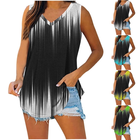 Feancey Tank Tops for Women Tie Dye Print Sleeveless T-Shirts Summer Casual Business Tank Top Comfy Loose Beach Vacation Tanks White L