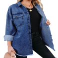 thumbnail image 4 of Vetinee Women‘s Oversized Button Up Frayed Hem Denim Jacket Button Down Long Sleeve Pockets Jean Jacket Size S-2XL, 4 of 10