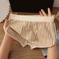 thumbnail image 5 of Men Boxer Underwear Mid-rise Elastic Waist Shorts Briefs U-Convex Design Striped Print Breathable Panties, 5 of 7