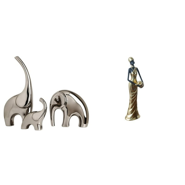 Estatua de elefante,Estatuas de elefantes de cerámica,figuras de elefantes,decoración,Figura de mujer africana,Estatua de dama tribal africana hecha a mano en una cafetería.,Figura de mujer