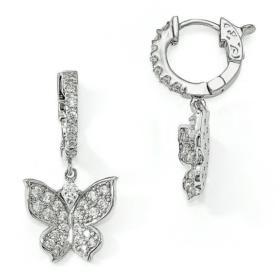 Primal Silver Sterling Silver Cubic Zirconia Butterfly Hinged Hoop Dangle Earrings