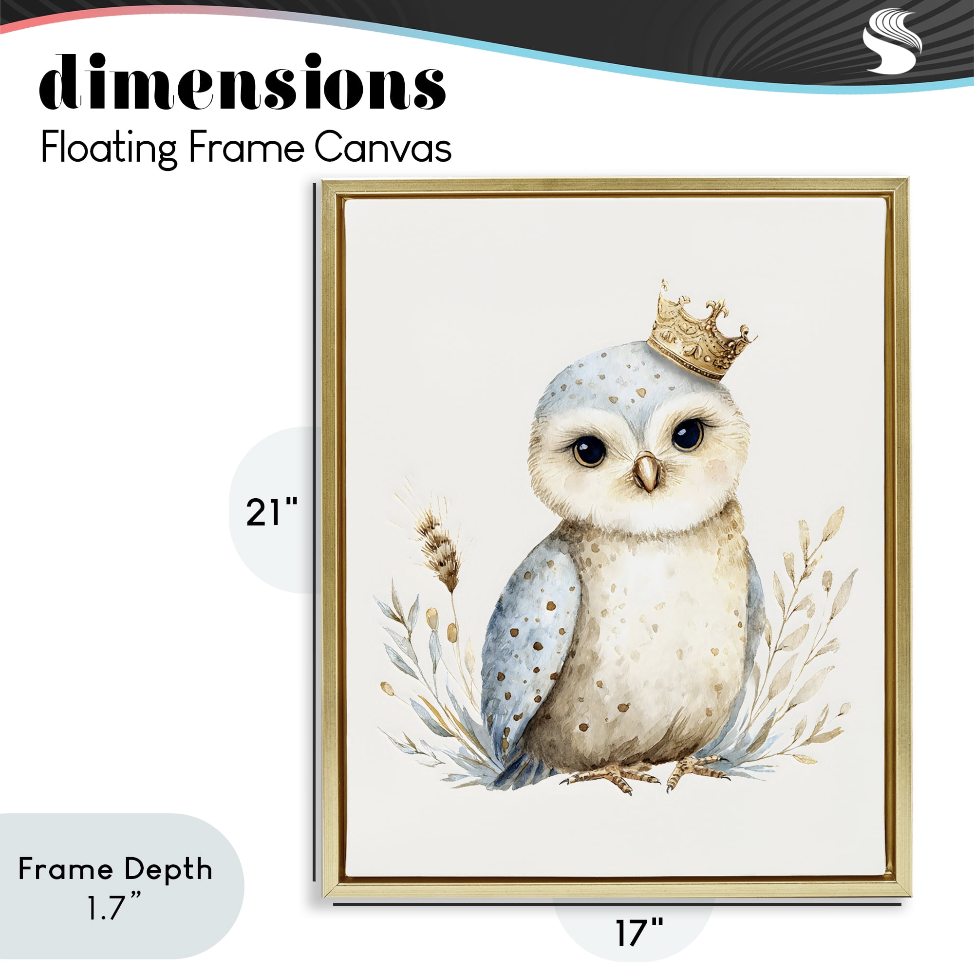 Stupell Industries Watercolor Nursery Owl Gold Framed Floater Canvas Wall Art, design by LSR Design Studio