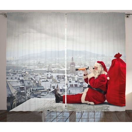 Christmas Curtains 2 Panels Set Santa Claus Sitting On Roof Top