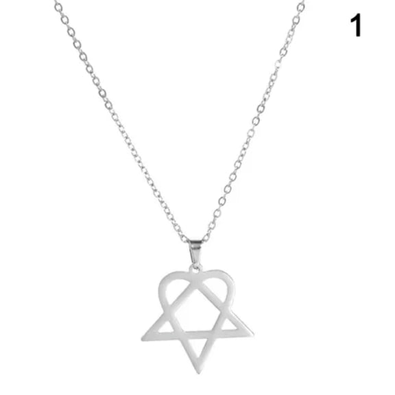 HOOUN Classic simple Heartagram Star Heart Stainless Steel Pendant Necklace jewelry-_-Silver-