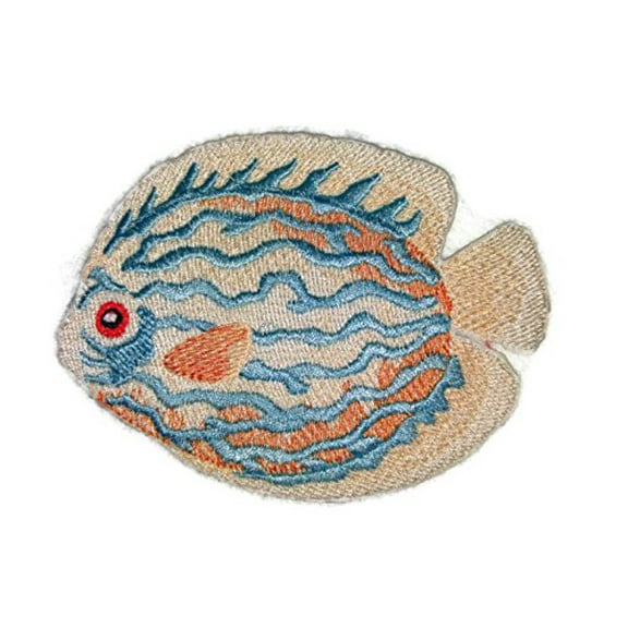 Discus Fish Embroidered Iron On/Sew patch [4.5" x 3.5"]