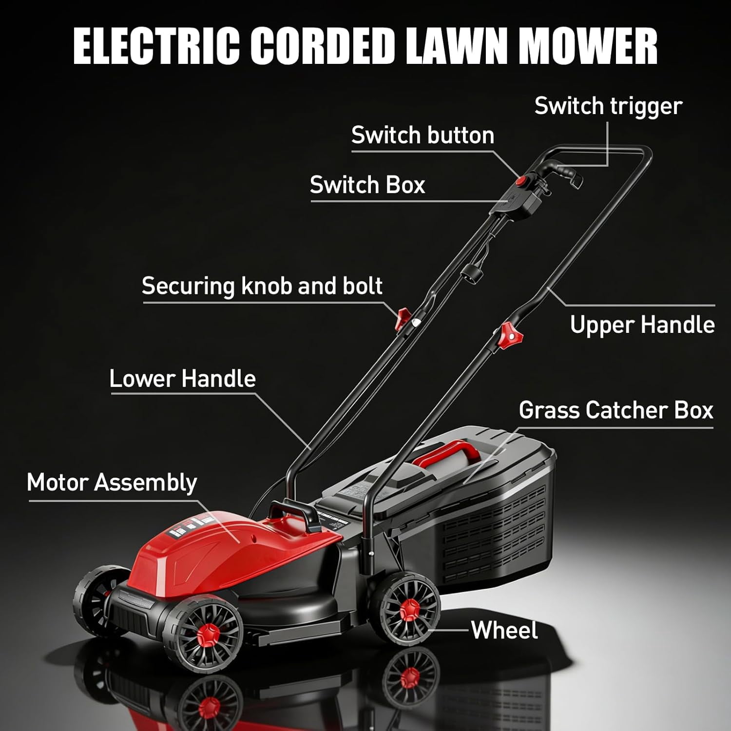 Datingday 14-Inch 12AMP Electric Corded Lawn Mower, Push Button Instant Start, Lightweight Walk Behind Mower with Mulching & Bagging, Low Noise & Zero Emissions, Ideal for Small Yards