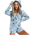 thumbnail image 2 of purcolt Women's Adult Animal Onesie Pajamas, Long Sleeve Zipper Front One Piece Fuzzy Hooded Shorts Jumpsuit Cute Bear Ear Winter Warm Sleepwear Homewear, 2 of 6