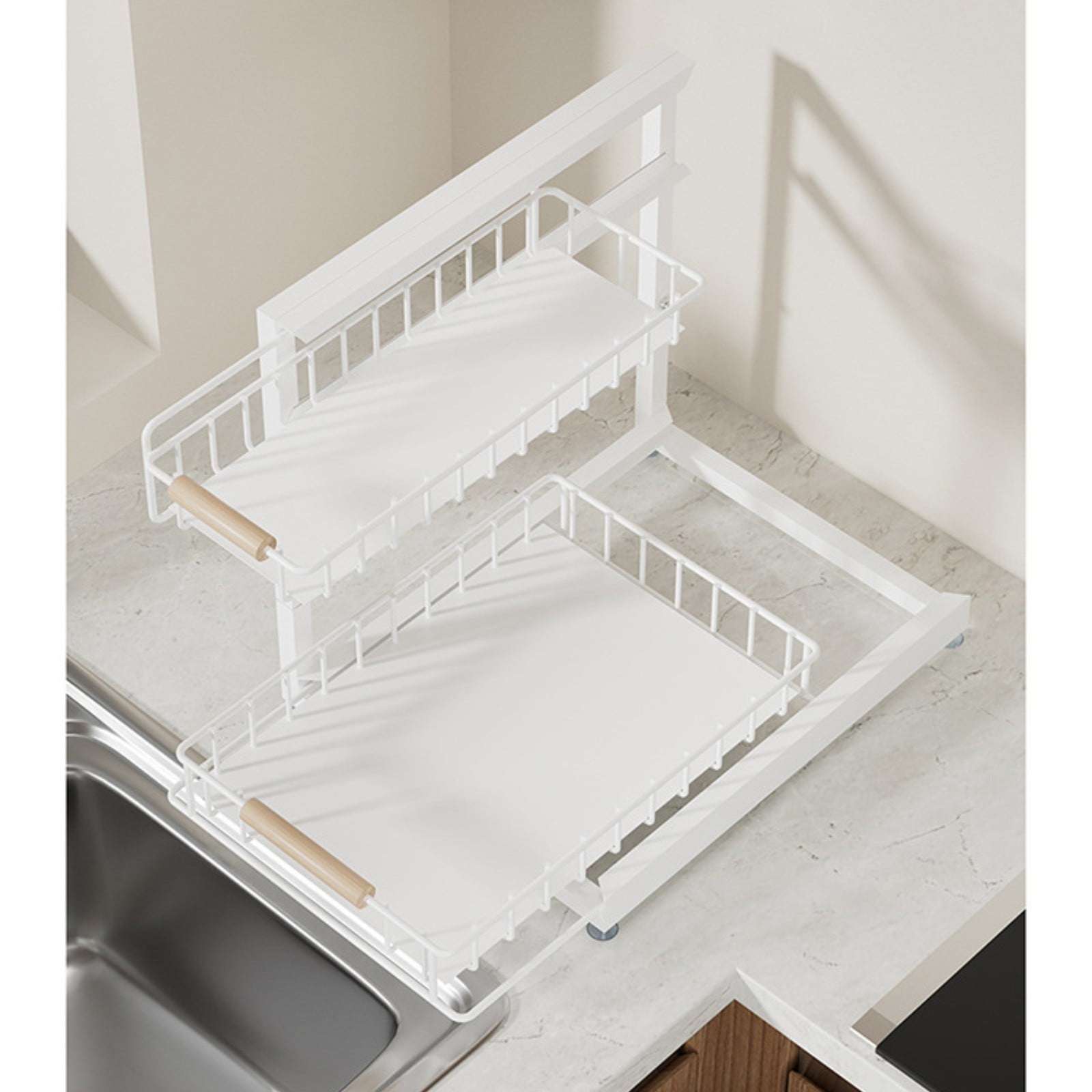 Hxlamzoo Adjustable Under Sink Organizer, Pull-out Kitchen Cabinet Storage Shelf with Durable Alloy, Ventilated Design for Spices, Cleaning Supplies - Easy Access & Space Saving