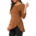 thumbnail image 4 of INSPIRE CHIC Women's Tops Round Neck 3/4 Sleeve Button Decor Irregular Hem Casual Style Blouse M Brown, 4 of 6
