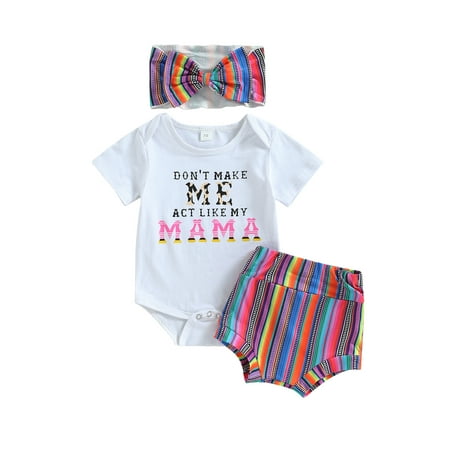 

Coduop Baby Girls Mother s Day Outfit Set Short Sleeve Romper Striped Shorts with Hairband