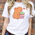 thumbnail image 3 of Playera Blusa De Capybara Tomando Refresco Ropa Divertida Para Mujer Capibara Color Blanco Talla Mediana Marca Emil SaEs, 3 of 4