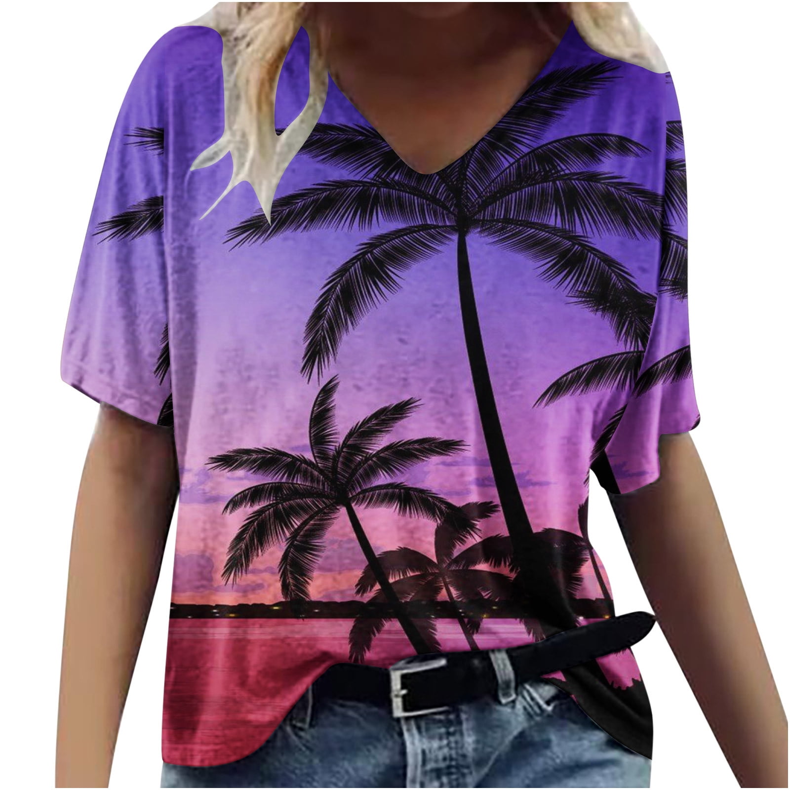 ZQGJB Hawaiian Beach Shirts for Women Summer Short Sleeve Casual ...