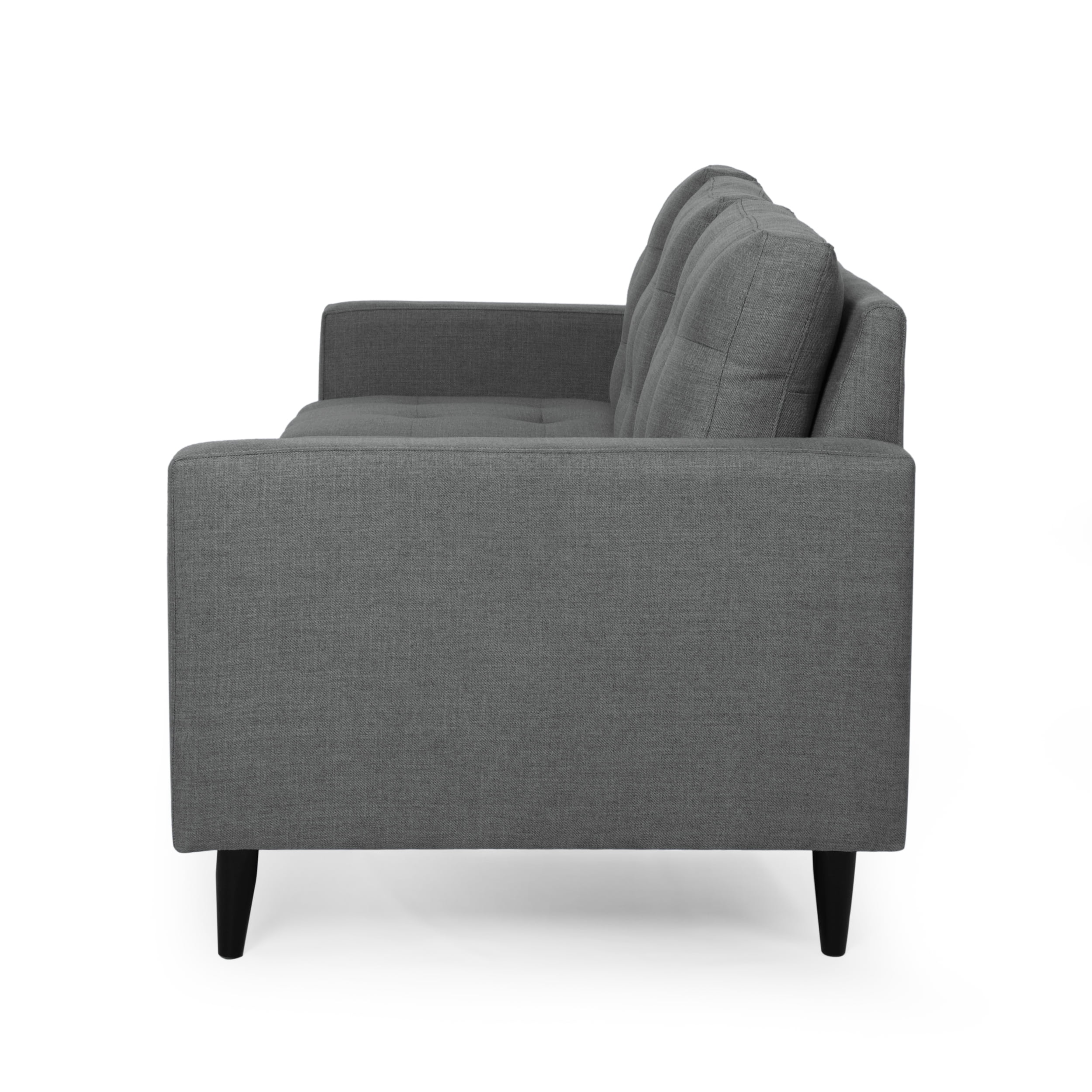 Noble House Cicely Fabric Tufted 3 Seater Sofa, Dark Gray, Dark Brown