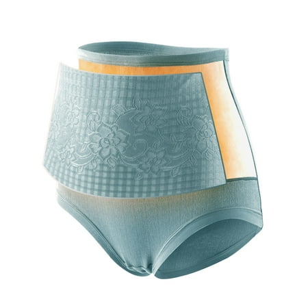 

Kripyery Women Winter Underpants Flower Print Belly Control Elastic Thermal Seamless Keep Warm Butt-lifted Thicken Anti-septic Self-heating Briefs for Daily Wear