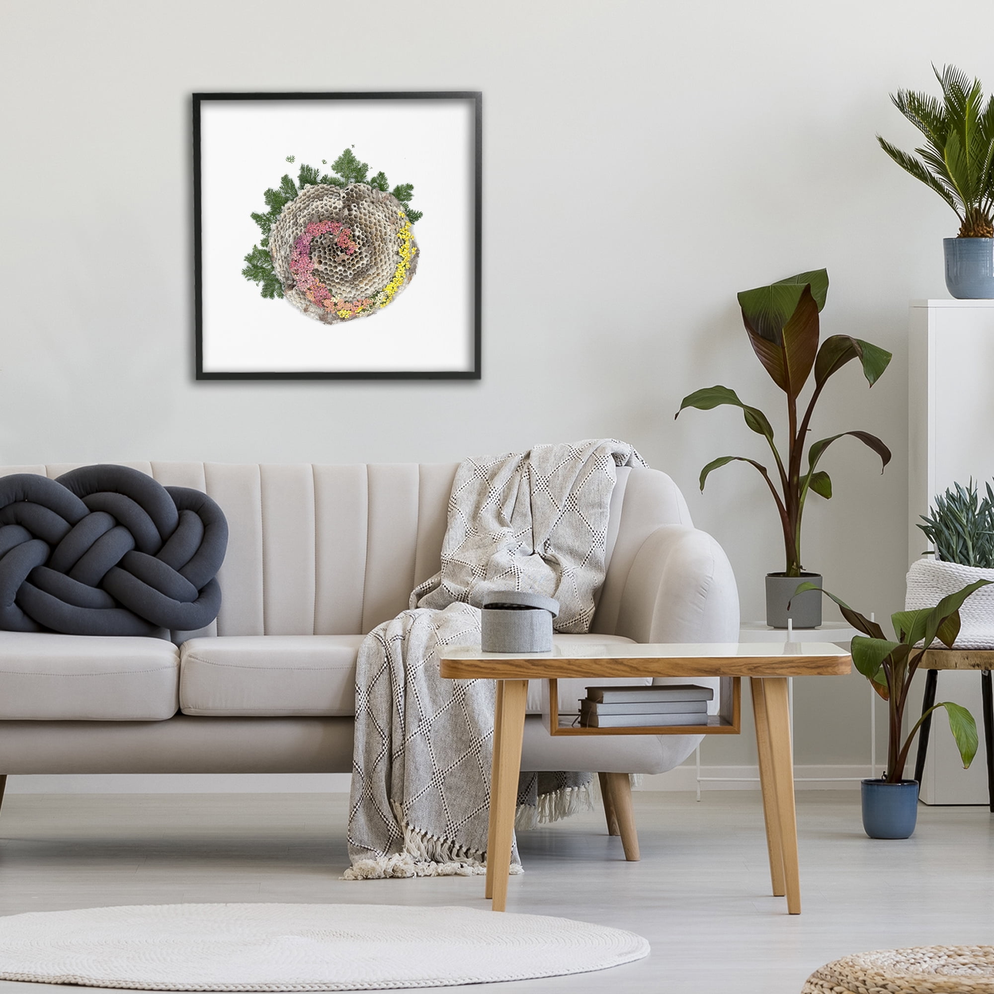 Stupell Industries Honeycomb with Botanicals Black Framed Giclee Art, design by Beth Adoette