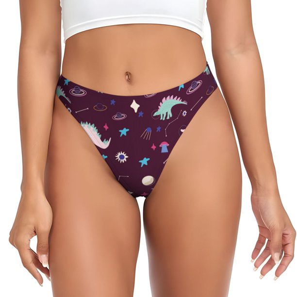 Balery Space Dinosaur Tangas de Algodón para Mujer con Estampado – Ropa Interior Sexy, Transpirable, G-string-Large