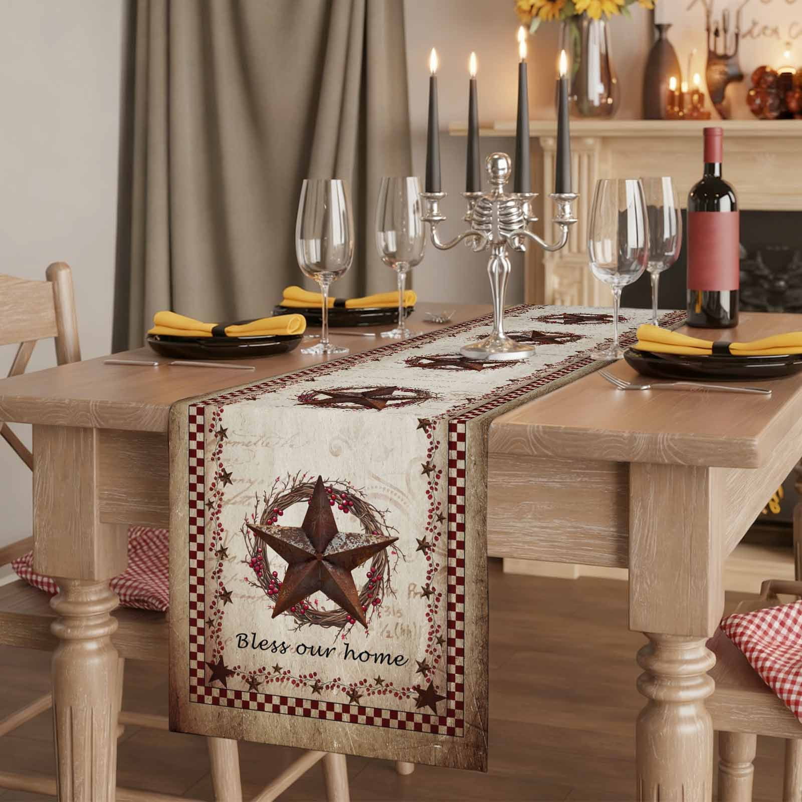 Table Runners 72 Inches Long Dress Scarves, Western Star Retro Farmhouse Kitchen Table Runner, Coffee Tablerunners, Country Texas Stars Res Buffalo Plaid 14x72 Inch
