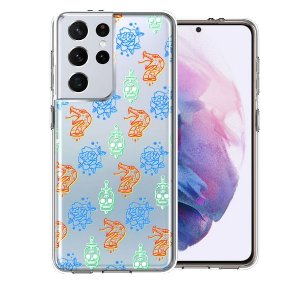 MUNDAZE For Samsung Galaxy S21 Ultra Snakes Skulls Roses Design Double Layer Phone Case Cover