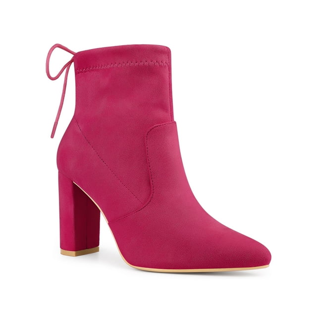 Unique Bargains Bottines à Talon Bloc à Enfiler avec Cordon pour Femme Rose Vif (Taille 10)