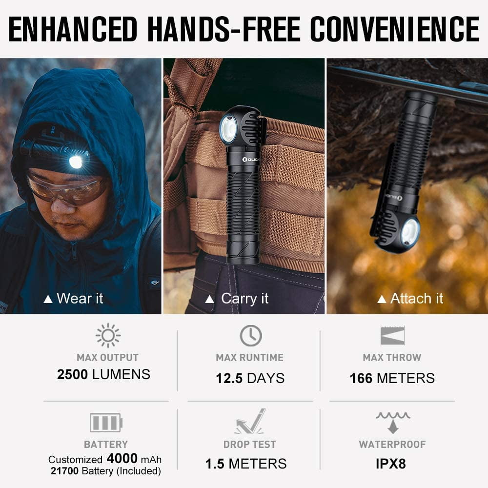 Olight Perun 2 2500 Lumens LED Rechargeable Headlamp, Black
