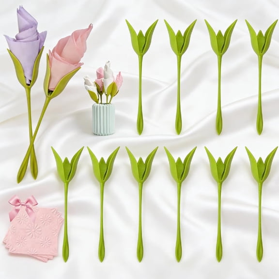 Rose Stem Napkin Holders - 10/20/40Pcs Flower Stem Napkin Holder Twist with Colored Paper Napkins, Elegant Floral Napkin Rings for Wedding & Banquet