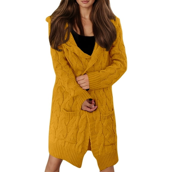 Arlun Long Cardigan Sweaters for Women Trendy Knit Open Front Soft Comfort Cardigans Jacket Loose Fit Long Sleeve Winter Casual Aran Sweater Coats Yellow XL