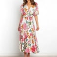 thumbnail image 1 of Robe Femme Liquidation Tendances Vacances Été Imprimé Col en V Manches Courtes Fête Plage Robe Ample Longue Jupe Blanche L, 1 of 1