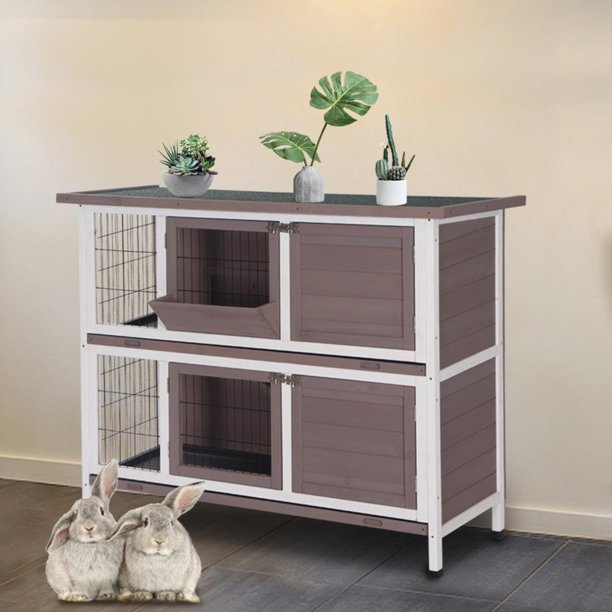 Zimtown 48" Waterproof Two Floors Wooden Outdoor Indoor Bunny Hutch Rabbit Cage Guinea Pig Coop