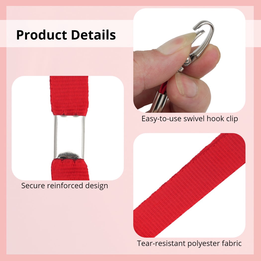 100PCS Lanyards for ID Badges, Bulk Red Neck Lanyards with Swivel Hook Clips, Polyester Flat Lanyards for Adults, Neck Straps for Office, Conference, Show
