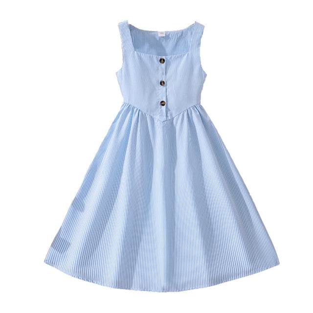 Robe d'Été à Encolure Carrée pour Filles, Rayée, Décontractée, pour Adolescentes, Robe de Fête