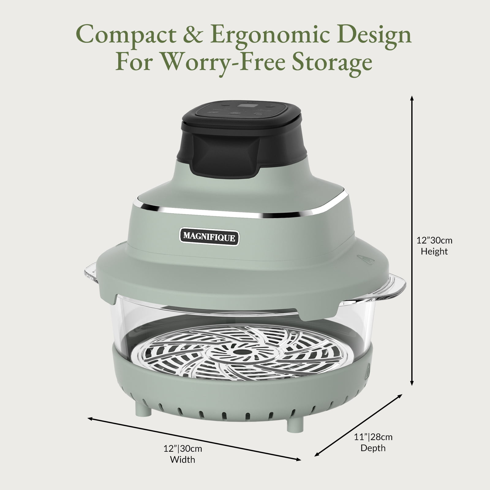 MAGNIFIQUE Olive Color Air Fryer with Two Replaceable Glass Pots, 4.5QT & 2.5QT, Air Crisper with Air Fry, Bake, Re-Crisp & MaxCrisp Settings