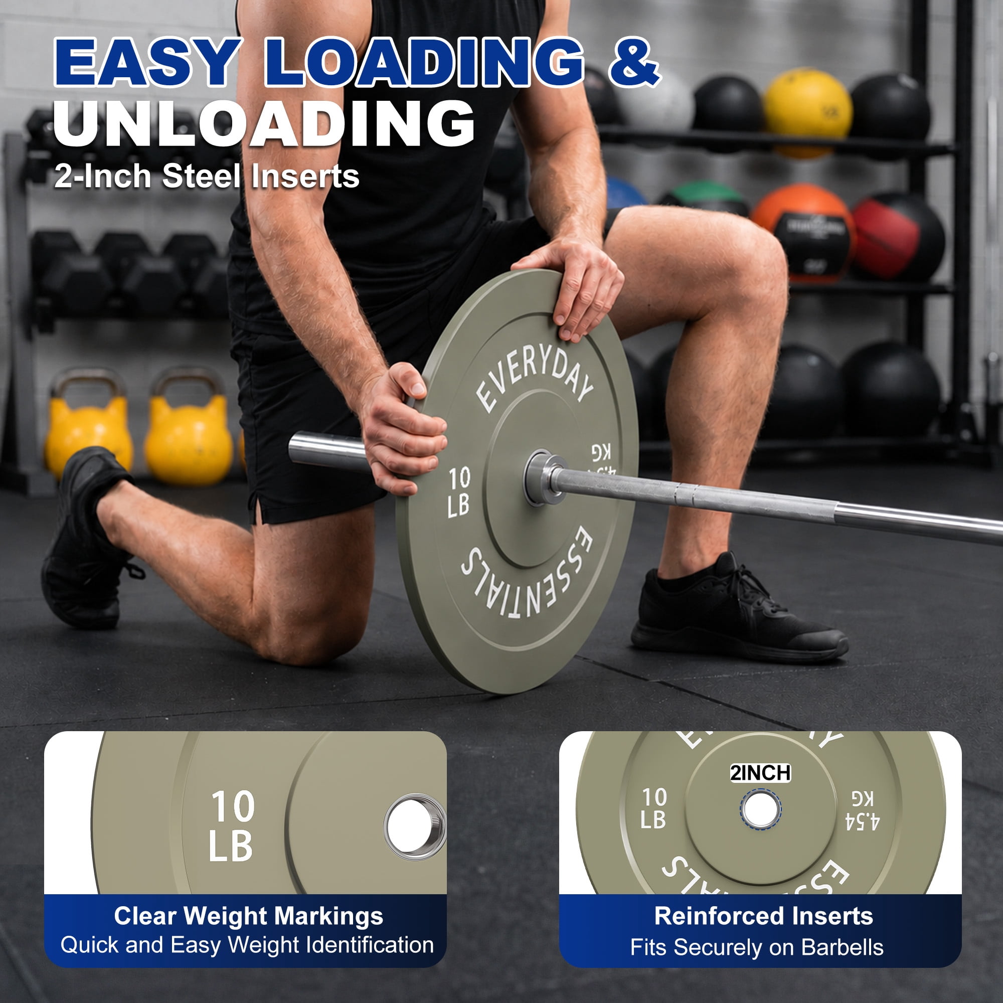 Sustainova 10 LB Olympic Bumper Plate Pair, Durable Rubber Weight Plates with 2-Inch Steel Insert, Low-Rebound Design for Home Gym and Strength Training