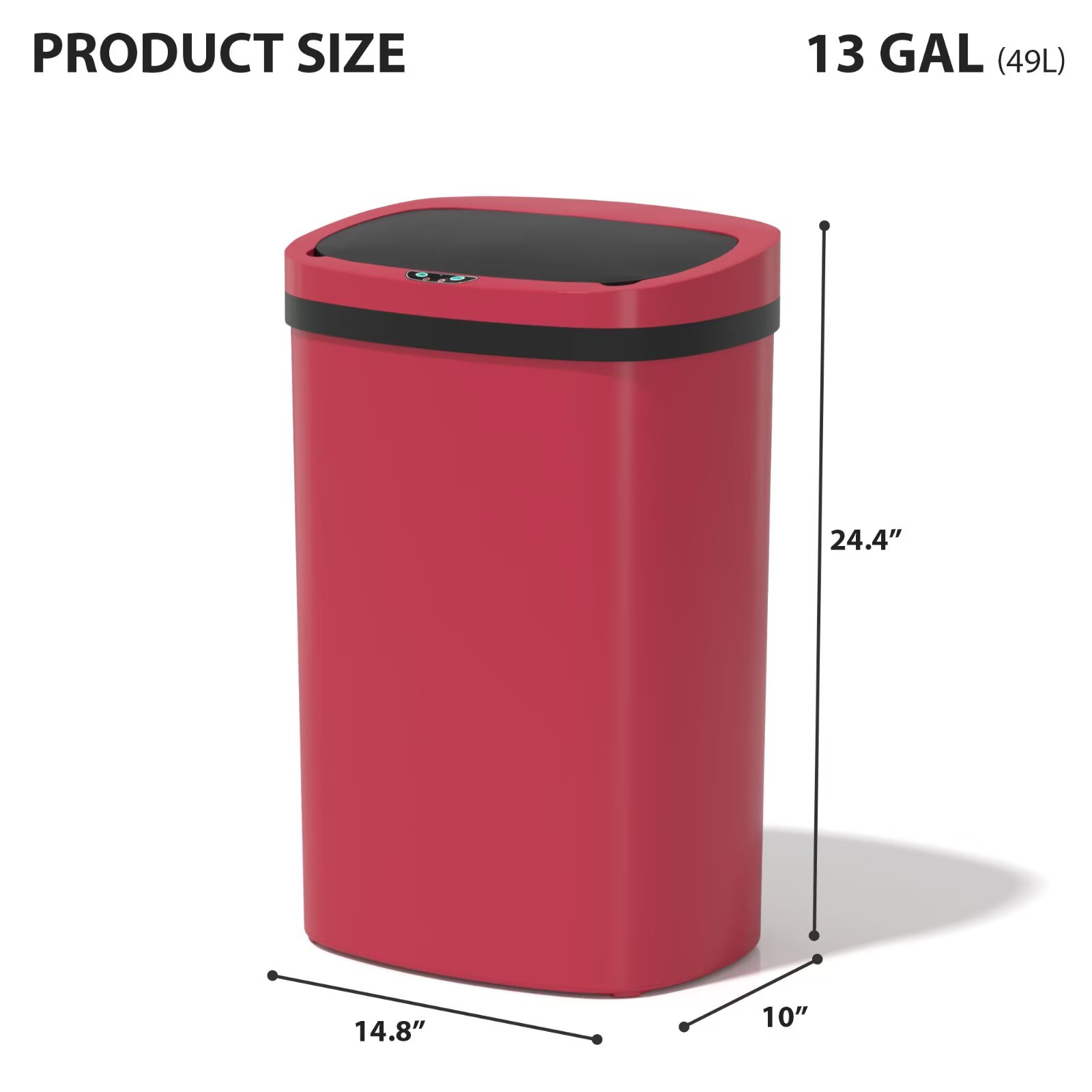 YRLLENSDAN 13 Gallon Trash Can Motion Sensor Touchless Automatic Garbage Cans with Lid and Odor Filter for Kitchen Bedroom Office Living Room, Red