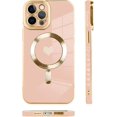 thumbnail image 4 of for iPhone 12 Pro Max Case [Support for Magsafe] Love Heart Pattern Magnetic Plating Electroplate Luxury Elegant Case Camera Protector Soft TPU Shockproof Protective Corner Back Cover -Pink, 4 of 11
