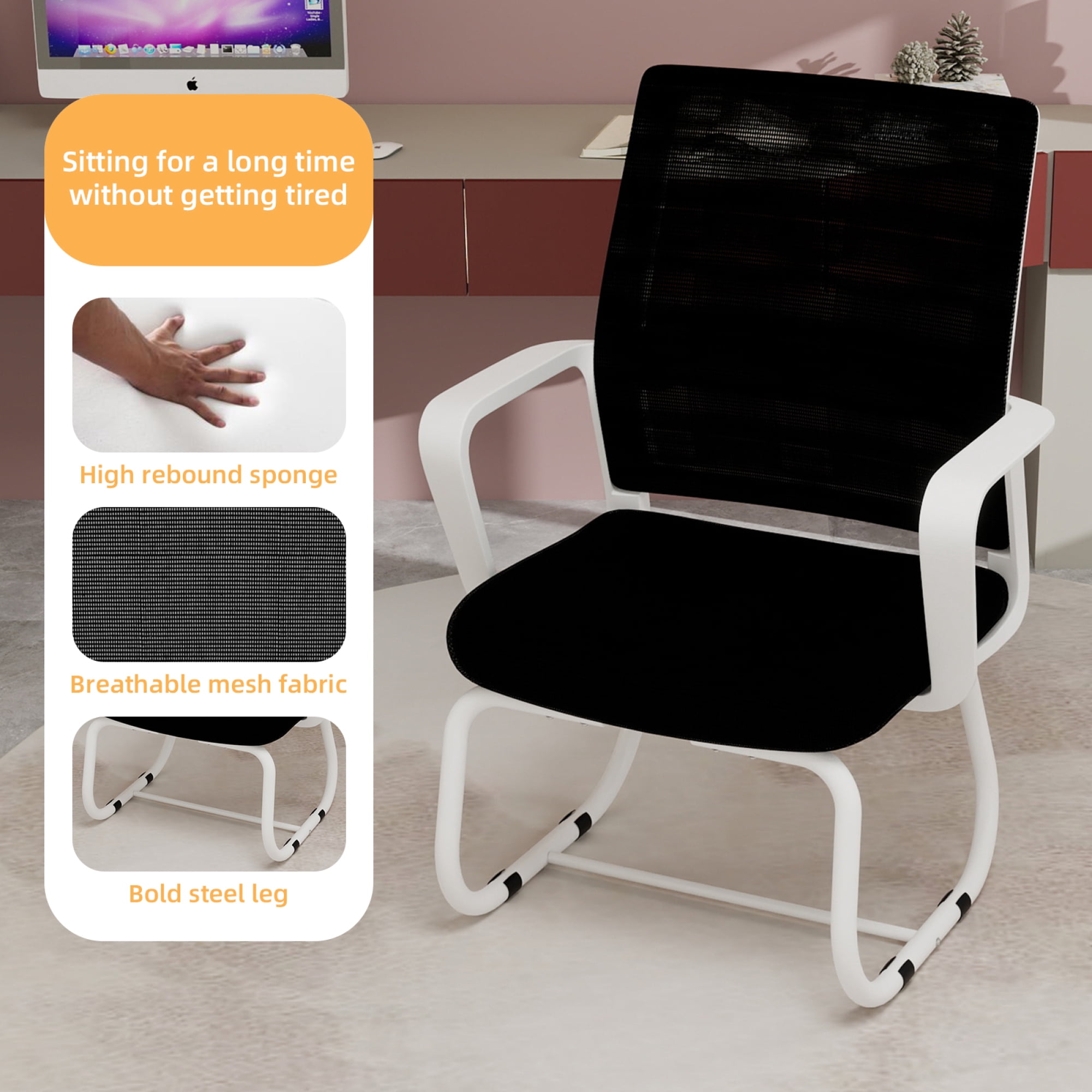 Leumius Ergonomic Mesh Back Office Chair,Home Office Desk Chairs with Back Support,Computer Chair with Arms for Home Office,White+Black