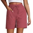 thumbnail image 2 of YVNAURA Womens High Rise Loose Fit Shorts with Pockets Solid Color Elastic Waist Drawstring Casual Summer Beach Vacation Travel Lounge Shorts,B,L, 2 of 5