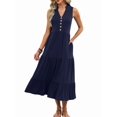 thumbnail image 2 of Womens Summer Maxi Dresses Flowy V Neck Sleeveless Swing Casual Beach Sundress with Pockets Dark Blue XL, 2 of 9