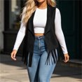 thumbnail image 6 of IUYRTFE Women's Western Fringe Sleeveless Vest Open Front Suede Cardigan with Long Fringe Trim, 6 of 9