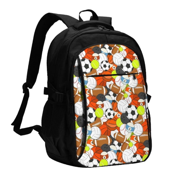 Easygdp Colorful Balls Mochila para Laptop de Viaje con Puerto USB, Mochila para Laptop con Puerto de Carga USB para Mujeres y Hombres