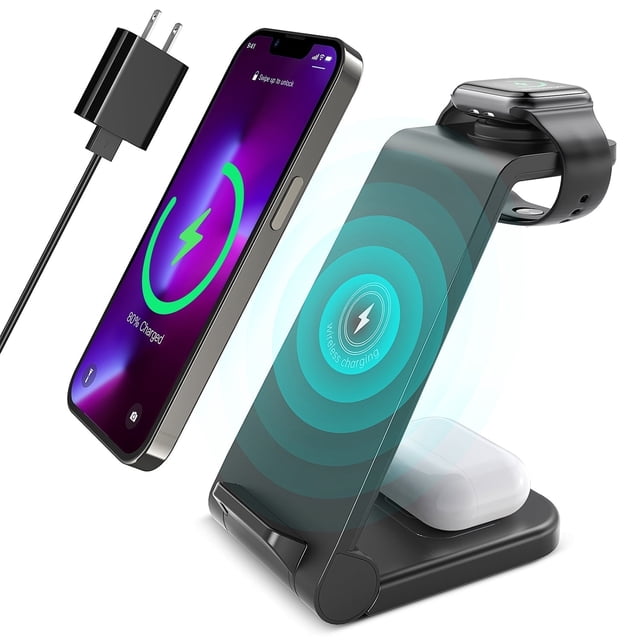 Cshidworld Wireless Charger para iPhone-23W 3 en 1 Estación de Carga Rápida Compatible con iPhone 17/16e/15/14/13/12/11 Pro Max, AirPods 4/3/2/Pro, iWatch Series 2-11, Soporte Samsung Charger