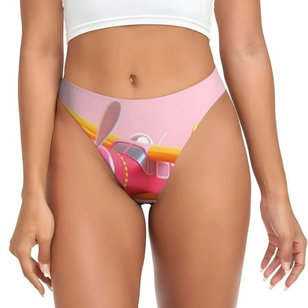 Rateoe Colorful Cartoon Biplane Pattern Seamless Women Underwear Thongs No Show Ladies Thong No Line Breathable Comfortable Panties Undies for Women-3X-Large