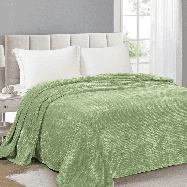 Cobija, Mantas Decorativas Tamaño King con Diseño de Ondas de Waffle, Cobija de Cama Súper Suave y Esponjosa 260GSM, Lujosa, Ligera y Transpirable para Sofá, Silla, Ideal para Regalo, Viaje, Salvia