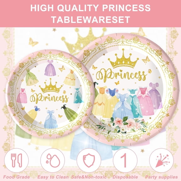 SHILIU-120PCS Princess Birthday Party Supplies Princess Themed Birthday Party Decorations for Baby Girls Babyshower Sweet Fairytale Tableware Set Dessert Plates Napkins Cups Set for 20 Guests
