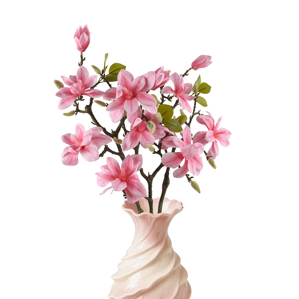 Hagao Artificial Magnolia Flowers, 3 Deep Pink Faux Stems for Home Decor