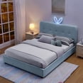 thumbnail image 2 of Cama infantil de tamaño king con respaldo en forma de oreja de conejo, luz LED y 4 cajones de almacenamiento, tejido aleteado (84,5''X62,75''X41''), 2 of 5